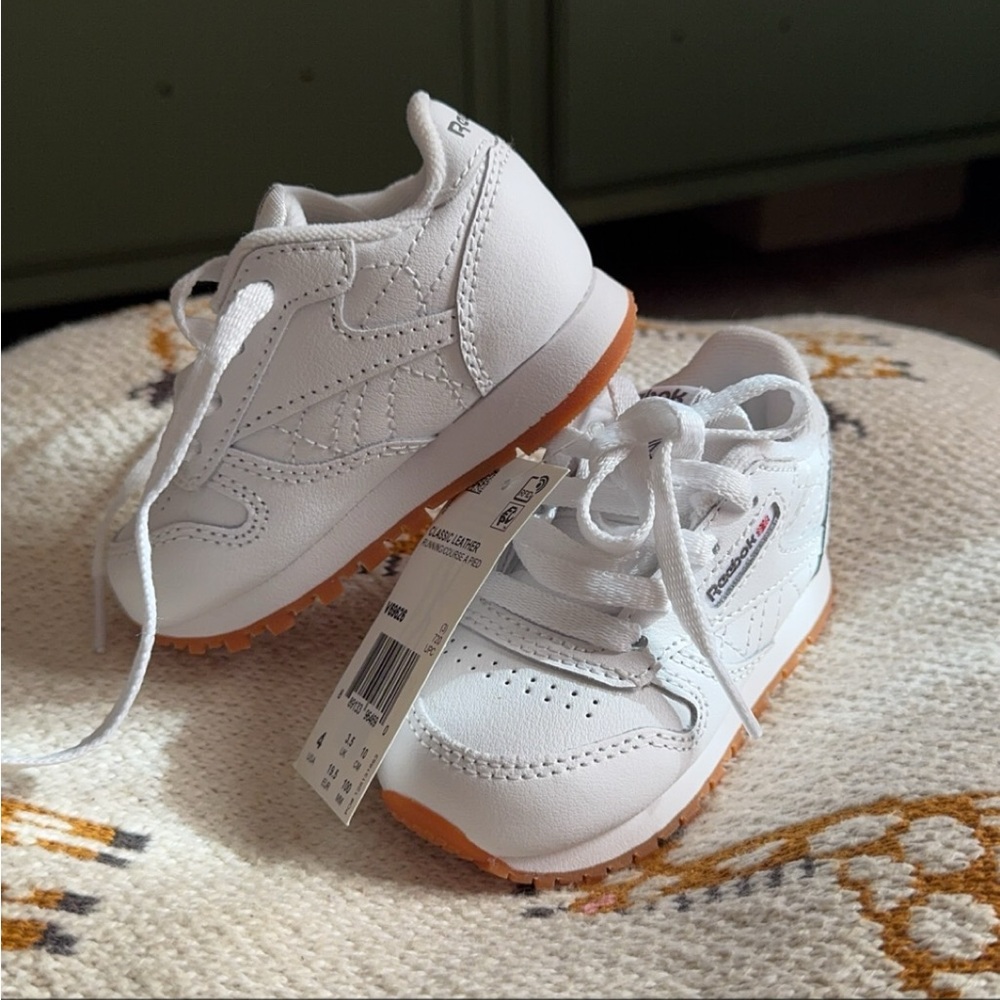 Reebok Kids White Leather Sneakers with Gum Outsole
